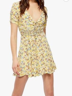 Free People Yellow Floral Miss Me Short Dress